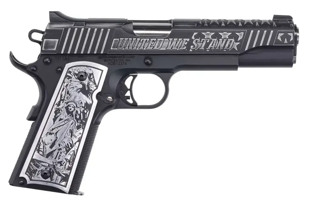 Auto-Ordnance 1911TCAC5N 1911-A1 United We Stand 45 ACP 5" 7+1 Black Armor Cerakote Black Armor Cerakote Stainless Steel Slide Aluminum with United We Stand, Matt 12:25 Engraved Grip Night Sights