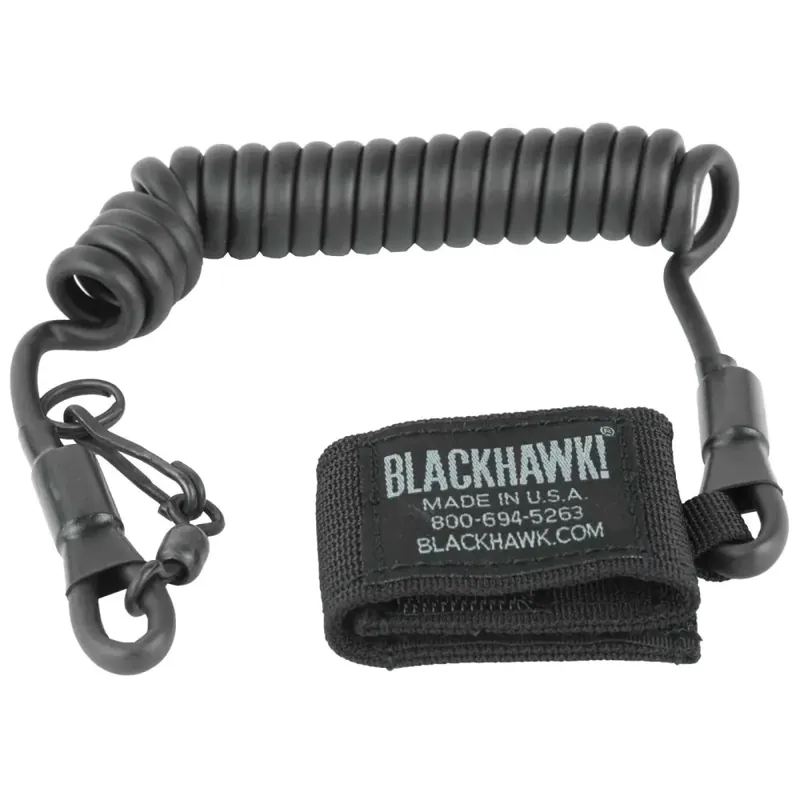 Blackhawk 90TPL2BK Tactical Pistol Lanyard with Swivel Coiled Wire Black