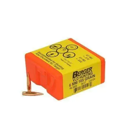 Berger Bullets 24528 Hunting 6mm .243 105 gr Very Low Drag Boat Tail 100 Per Box