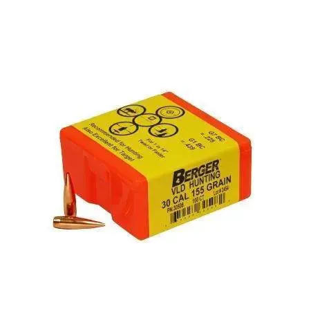 Berger Bullets 30508 Hunting 30 Cal .308 155 gr Secant Very Low Drag 100 Per Box