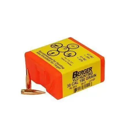 Berger Bullets 30514 Hunting 30 Caliber .308 190 GR Hunting Very Low Drag 100 Per Box