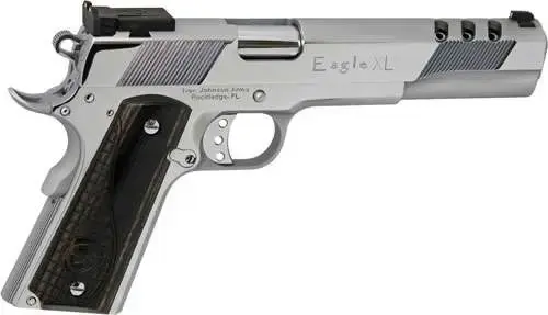 Iver Johnson Arms EAGLEXLC45 1911 Eagle XLC Ported 45 ACP 6" 8+1 High Polished Bright Chrome Ported Long Slide, Diamondwood Walnut Grip Adjustable Sights