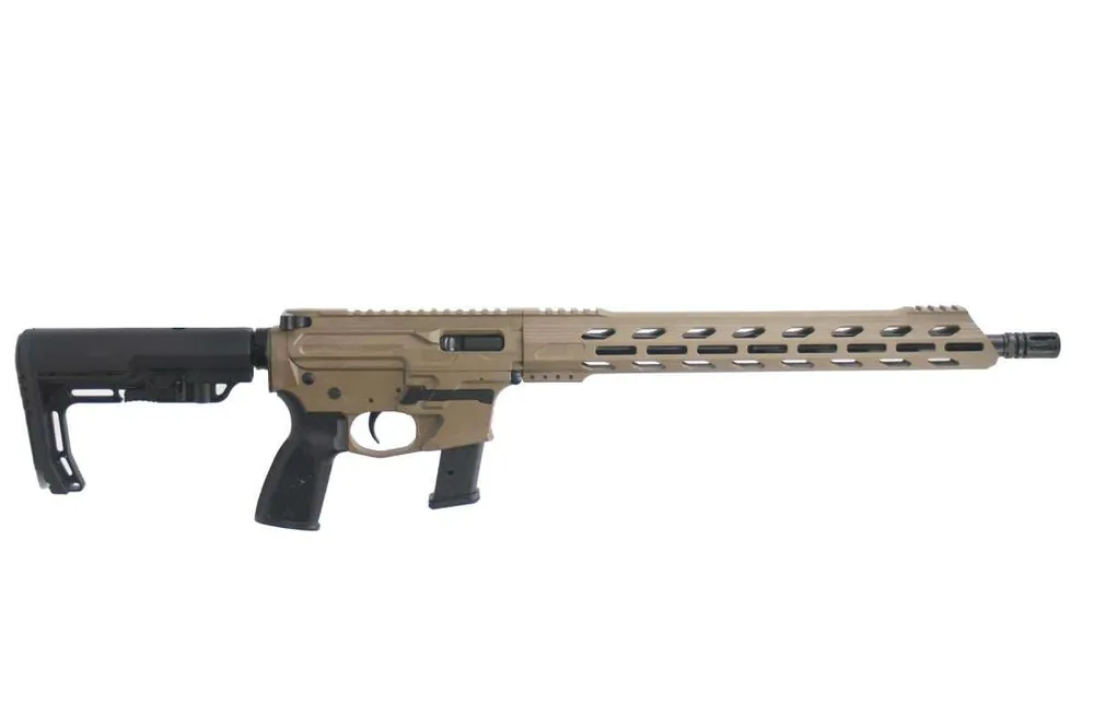 Live Free Armory LF9 CHALLENGER Billet AR-9 Rifle - FDE | 9mm | 16" Barrel | LFA Lightweight 15” M-Lok Free Float | Battle Link Minimalist Stock