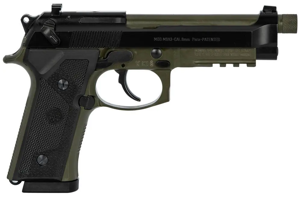 Beretta USA J92M9A3M1 M9A3 Italy Type F 9mm Luger Single/Double 5.20" TB 17+1 Black Polymer Grip Green Steel Frame Black Slide