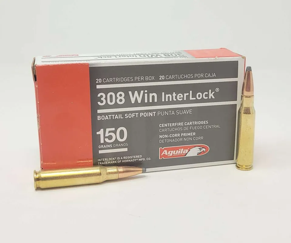 Aguila 8090AG 308 Win 150 gr InterLock Boat Tail Soft Point 20 Per Box/ 10 Case