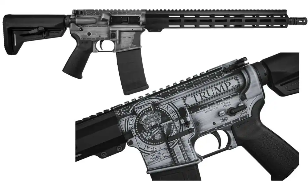 SHARK COAST TRUMP 2.0 DEEP ENGRAVED AR 5.56 16" RFL SILVER/BLK DSTRSSED