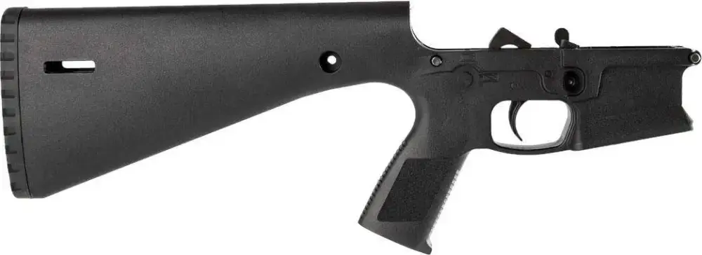 Wraithworks WARP-15 Polymer Complete AR15 Lower Receiver - Black | Mil-Spec Parts Kit | Integral Buttstock & Textured Pistol Grip | Trap Door Buttplate